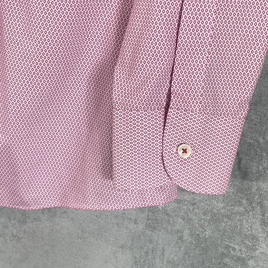 CHARLES TYRWHITT Men's Red Diamond Printed Non-Iron Slim-Fit Dress Shirt SZ 15.5