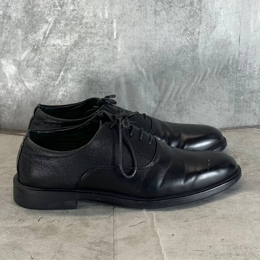 VANCE CO. Men's Black Faux Leather Vincent Plain Toe Lace-Up Oxfords SZ 10