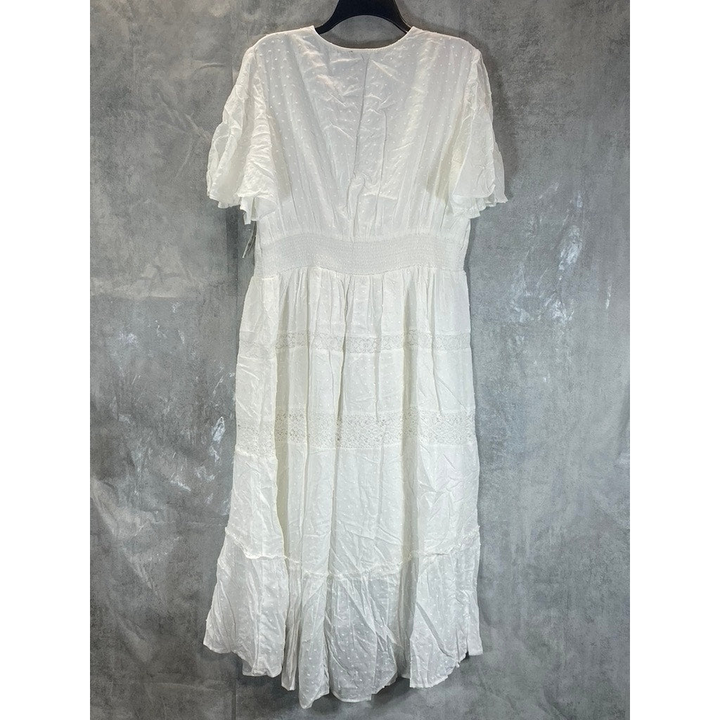 INC Women's Bright White Flutter-Sleeve V-Neck Hi-Low Midi Dress SZ XL