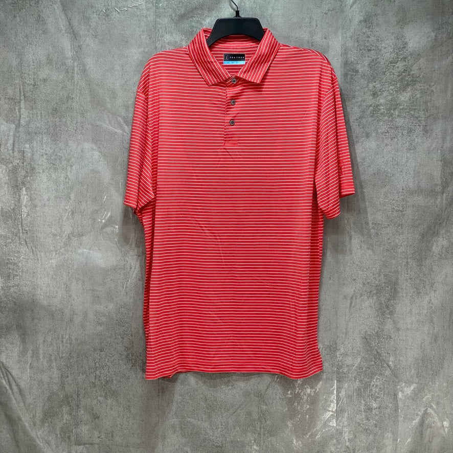 PGA TOUR Red Performance Feeder Stripe Short Sleeve Polo Shirt SZ L
