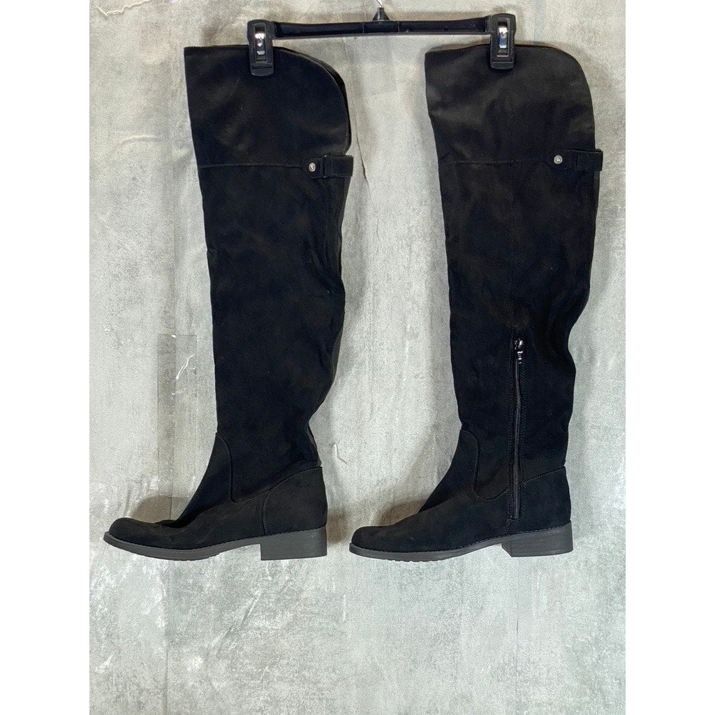 SUN+STONE Women's Black Micro Allicce Round-Toe Over-The-Knee Boots SZ 7.5