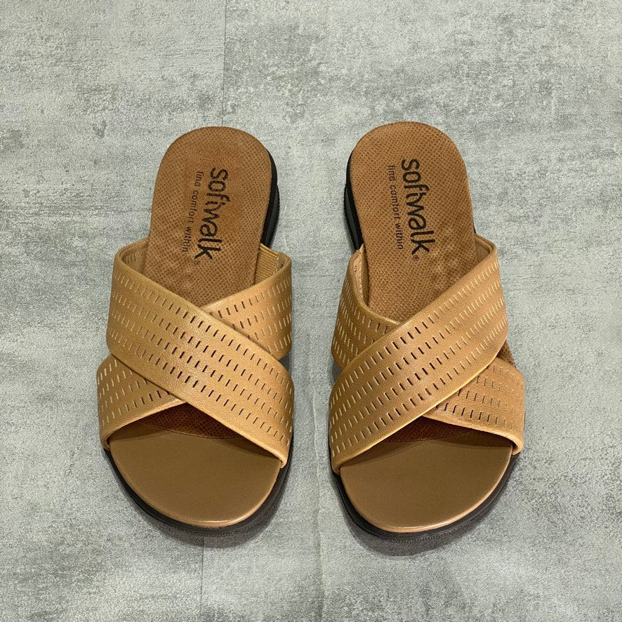 SoftWalk Wide Tan Tilman II Slide Crisscross Strap Slip-On Sandals SZ 6