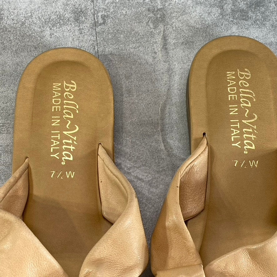 BELLA-VITA Women's Wide Width Natural Leather Italy Thong Sandals SZ 7.5W