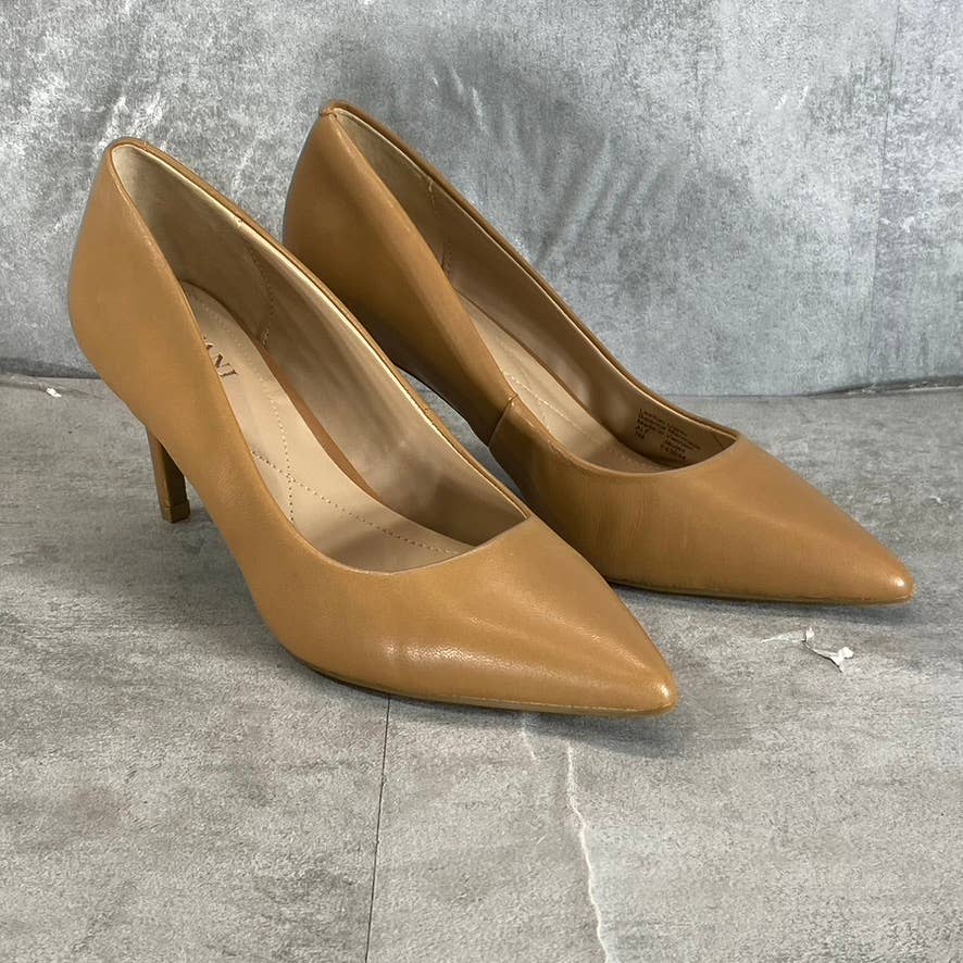 ALFANI Women's Step N' Flex Caramel Leather Jeules Pointed-Toe Slip-On Pumps SZ7