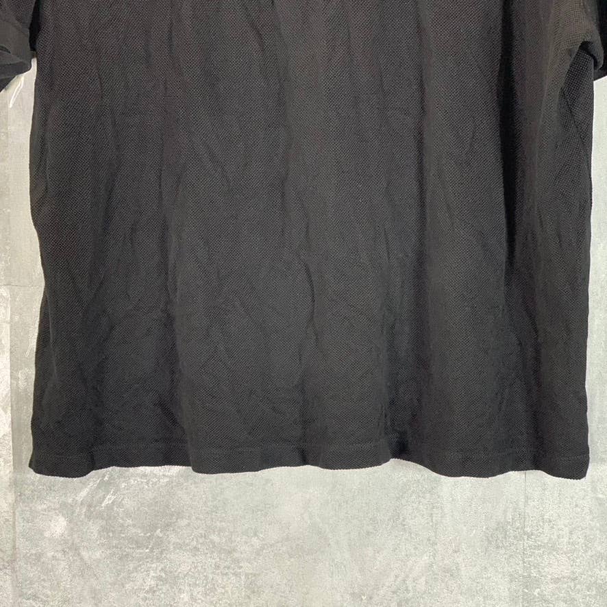 ERMENEGILDO ZEGNA Men's Black Textured Silk Blend Short-Sleeve Polo Shirt SZ L