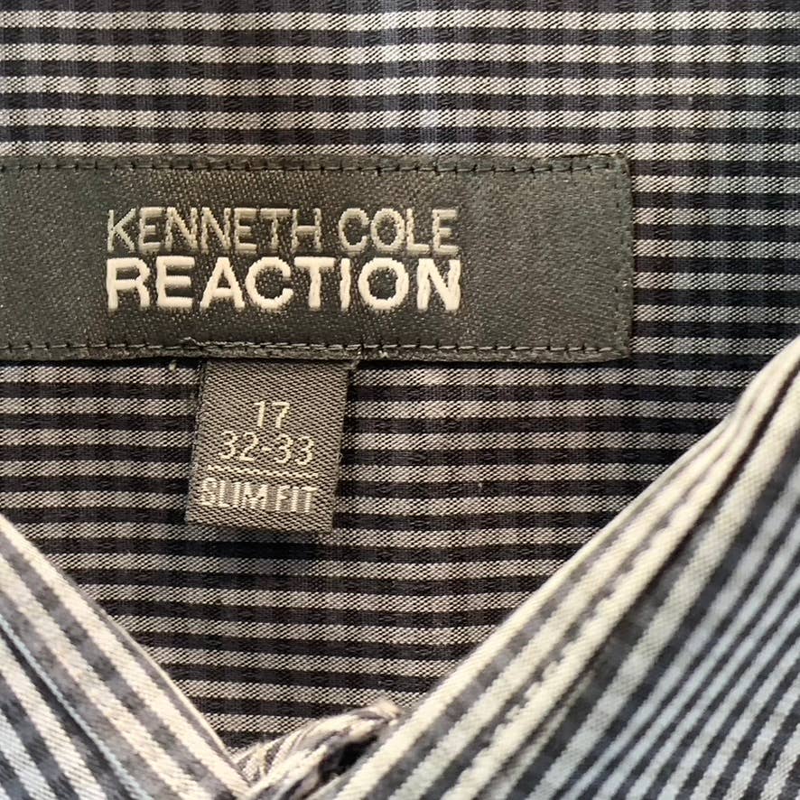 KENNETH COLE REACTION Men's Black Mini Gingham Slim-Fit Dress Shirt SZ 17 32/33