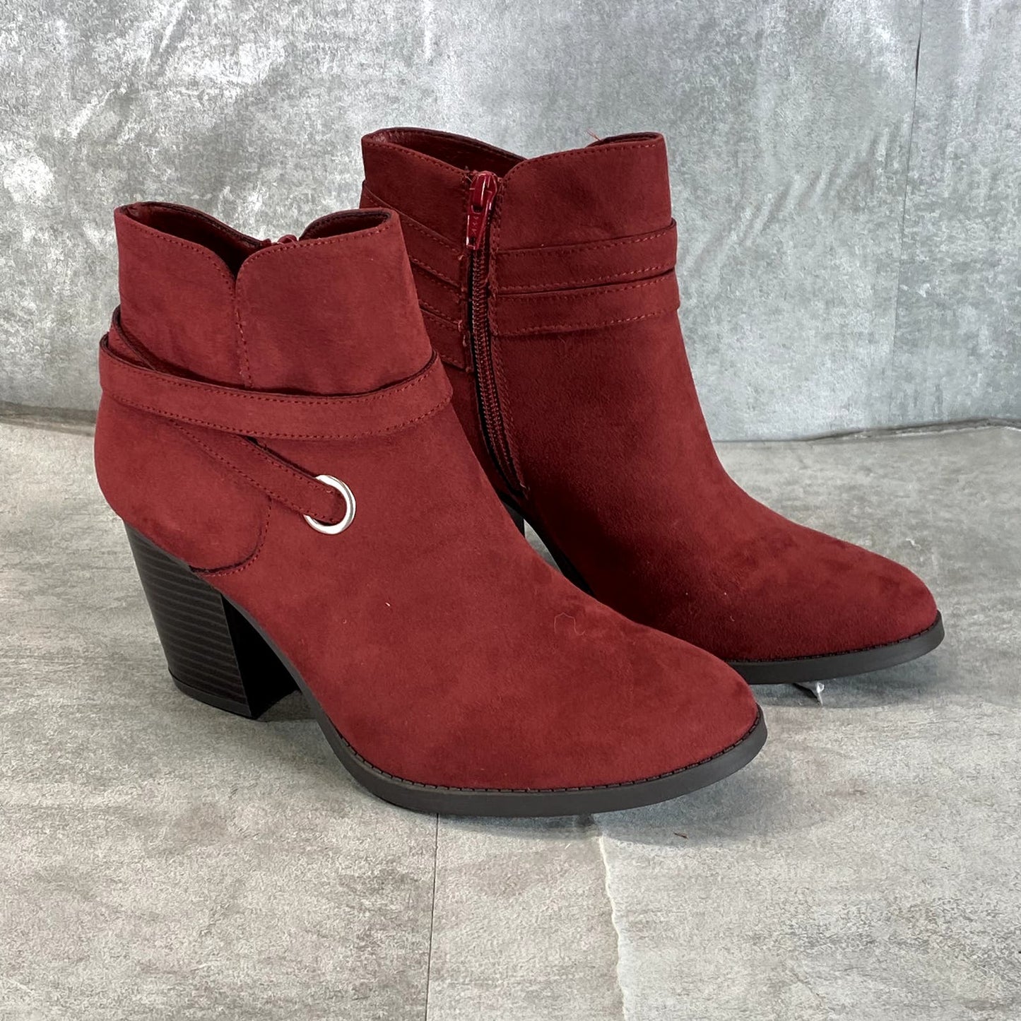 STYLE & CO Women's Wine Zolaa Round-Toe Block-Heel Ankle Boots SZ 8.5