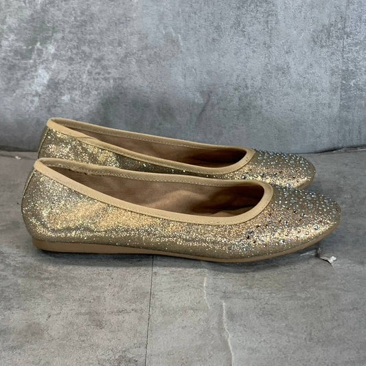 STYLE & CO Women's Gold Angelynn Rhinestone Embellished Slip-On Flats SZ 7.5