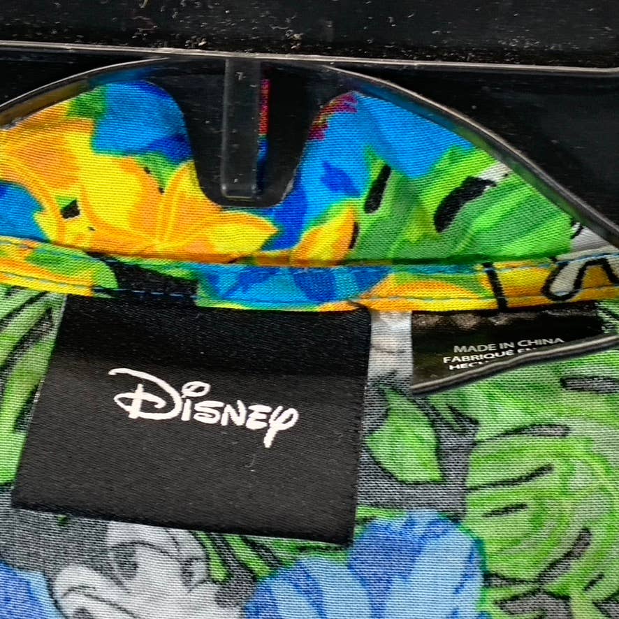DISNEY Men's Green Mickey-Mouse Tropical Button-Up Short-Sleeve Shirt SZ M