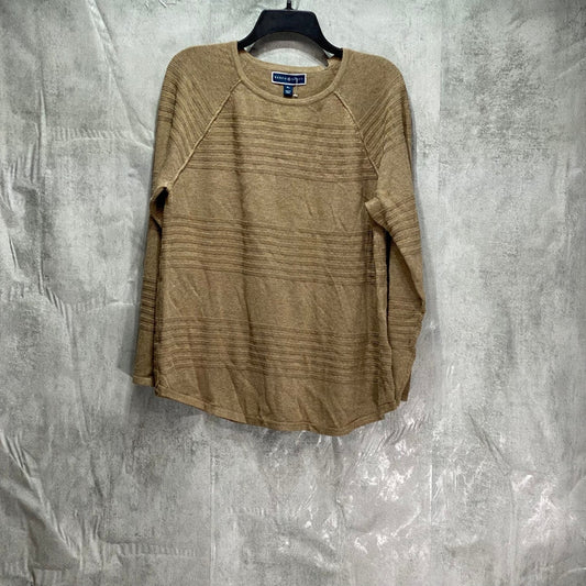 KAREN SCOTT Petite Chestnut Textured Crewneck Curved-Hem Long Sleeve Pullover Sweater SZ P/L