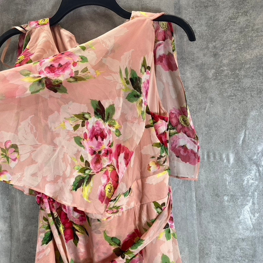 JESSICAS HOWARD Women's Petite Blush Floral Print Short Split Sleeve Tie Waist