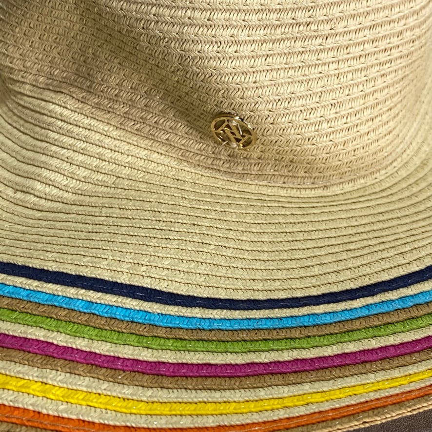 ADRIENNE VITTADINI Multicolor Striped Brim Straw Sun Hat SZ OS