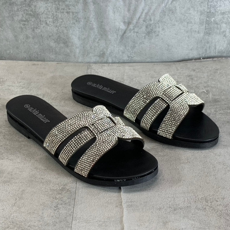 OLIVIA MILLER Women's Black Saltspring Rhinestone Embellished Strap Sandals SZ 8