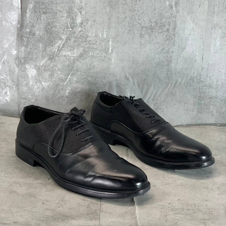 VANCE CO. Men's Black Faux Leather Vincent Plain Toe Lace-Up Oxfords SZ 10
