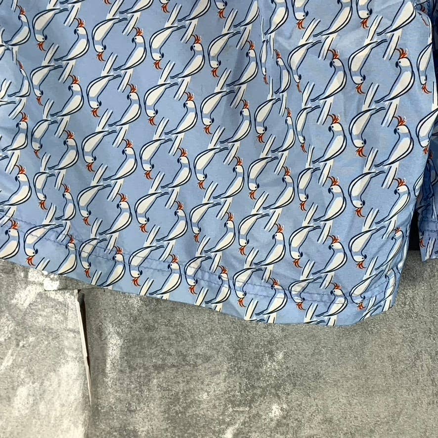 LANDS' END Men's Light Blue Bird Print Drawstring Pull-On Swim Trunks SZ XL