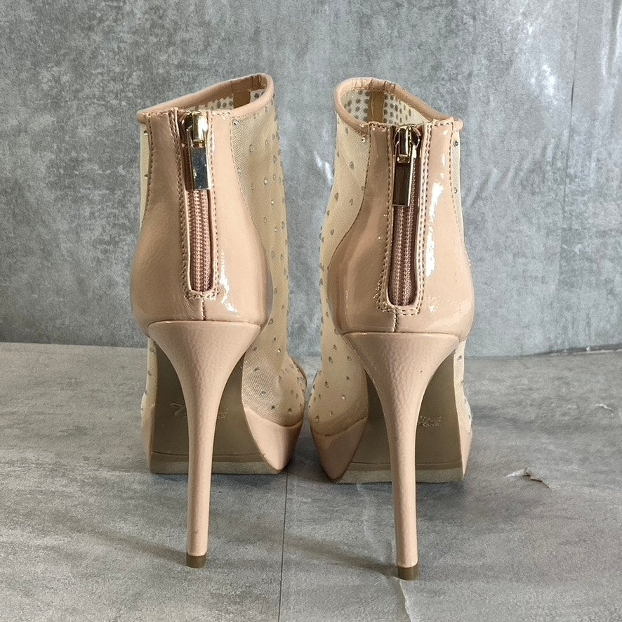 THALIA SODI Women's Nude Mesh Desire Rhinestone Peep-Toe Stiletto Heels SZ 8.5