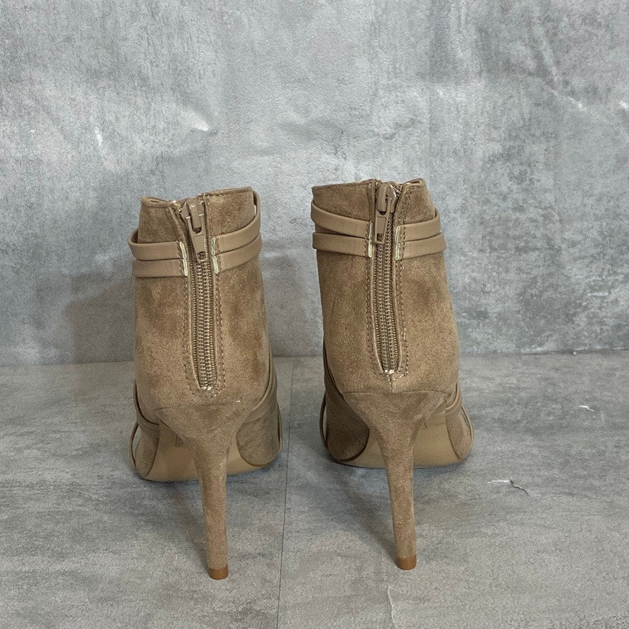 JOURNEE COLLECTION Taupe Samara Round Peep-Toe Back Zip Stiletto Bootie SZ 8.5