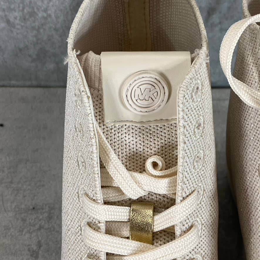 MICHAEL MICHAEL KORS Women's LT Cream Edie Knit Lace-Up High-Top Sneakers SZ 5.5