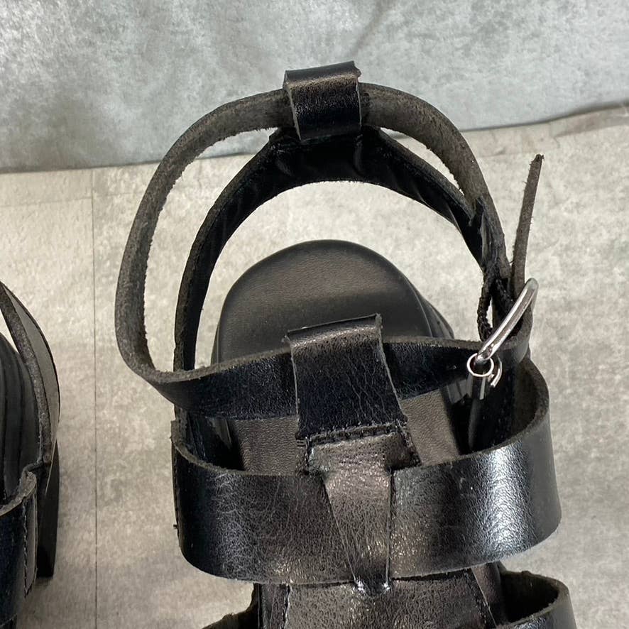 AQUA COLLEGE Women's Black Hannah Waterproof Lug-Sole Strappy Sandals SZ 8