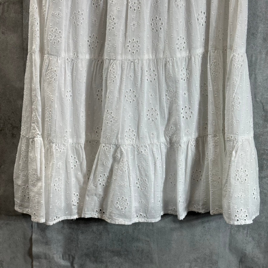 STYLE & CO Women's Bright White Flutter-Sleeve Eyelet Tiered Mini Dress SZ M