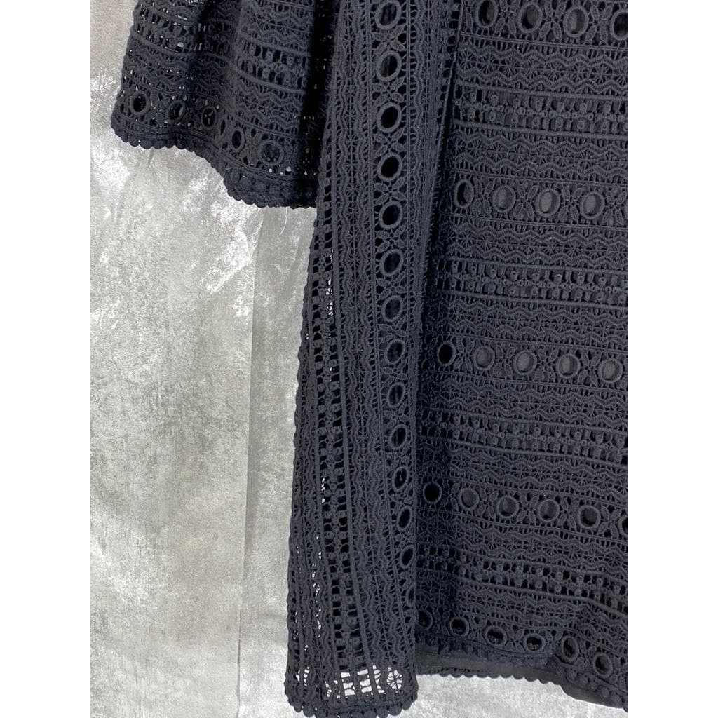 NANETTE LEPORE Women's Black Crochet Flutter-Sleeve Mini Dress SZ 4