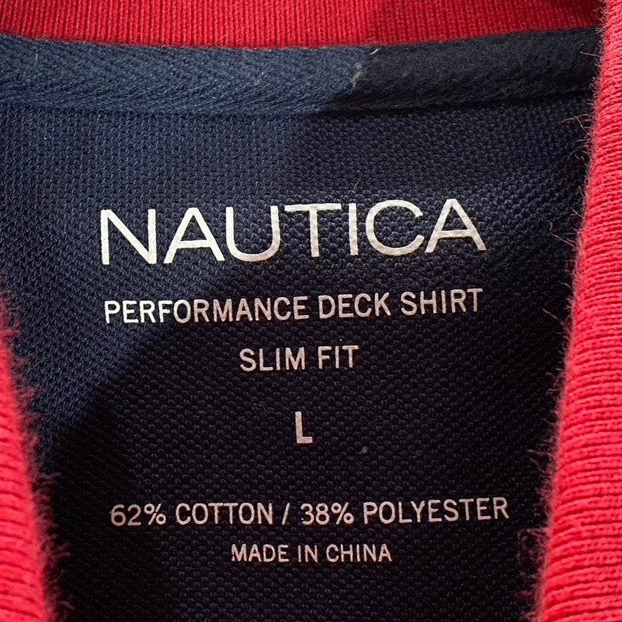 NAUTICA Men's Red Slim-Fit Performance Deck Short Sleeve Polo SZ L