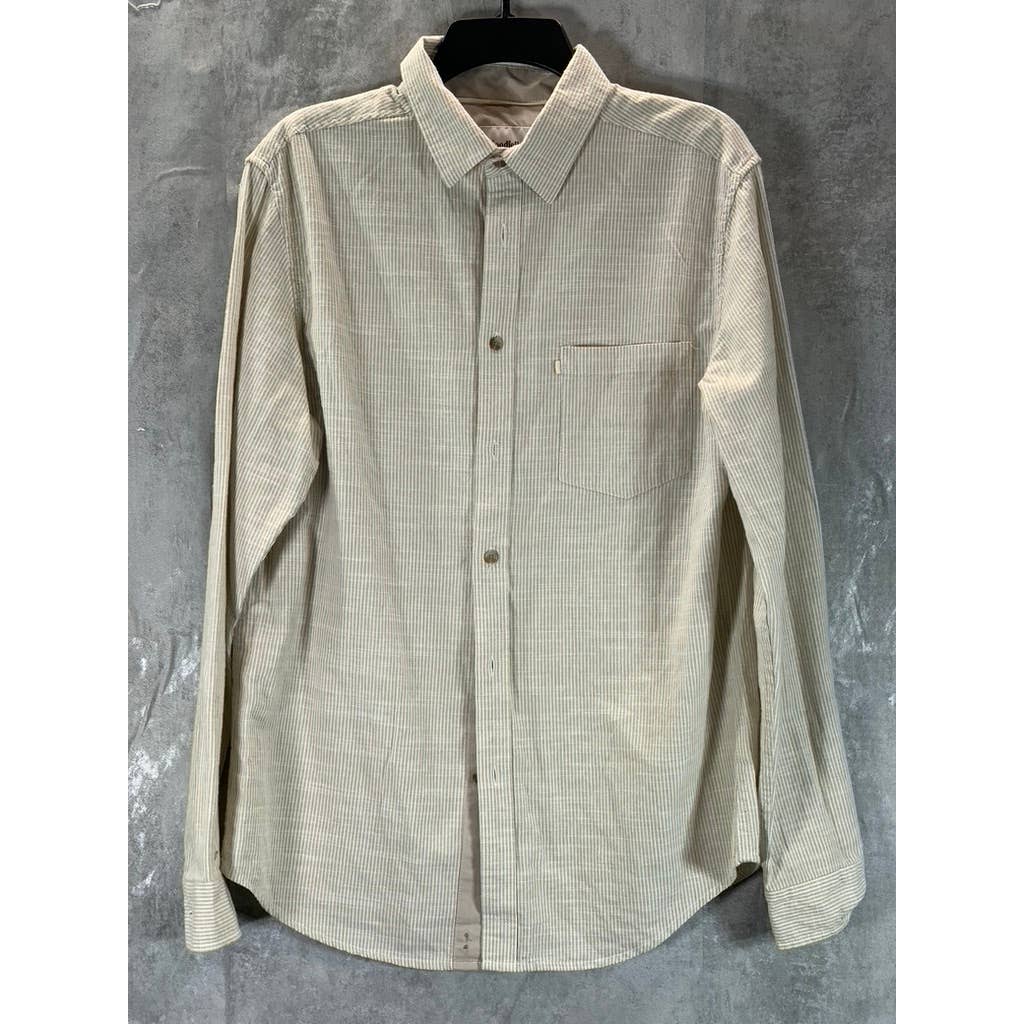 GOODFELLOW & CO Men's Tan Striped Standard-Fit Button-Up Long-Sleeve Shirt SZ M