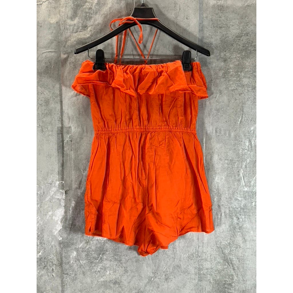 J.CREW Women's Orange Ruffle Sleeveless Pull-On Romper SZ XS