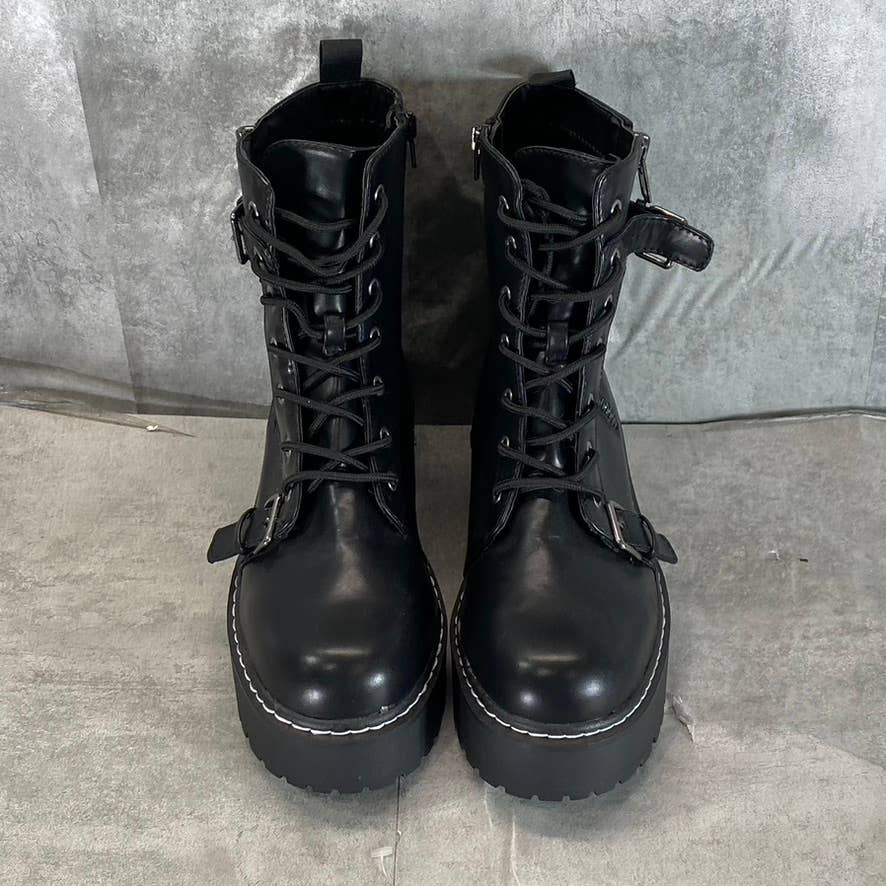 WILD PAIR Women's Black Faux-Leather Arriele Lug-Sole Platform Boots SZ 9.5