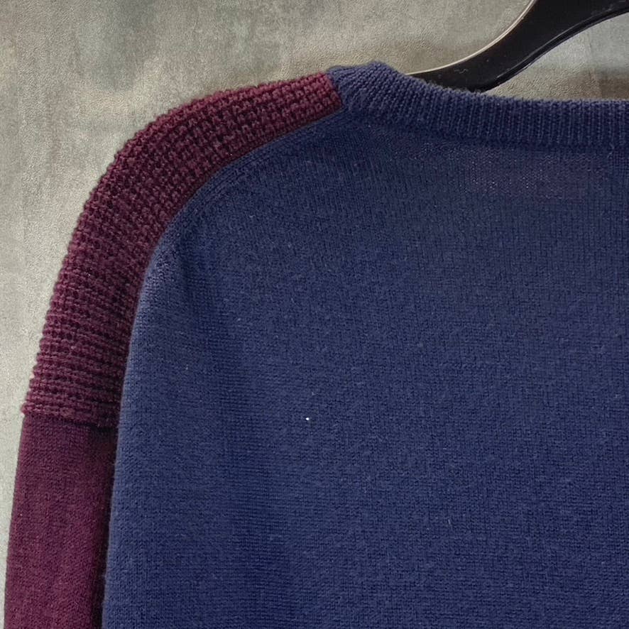 ZACHARY PRELL Men's Navy/Burgundy V-Neck Wool Pullover Sweater SZ 2XL
