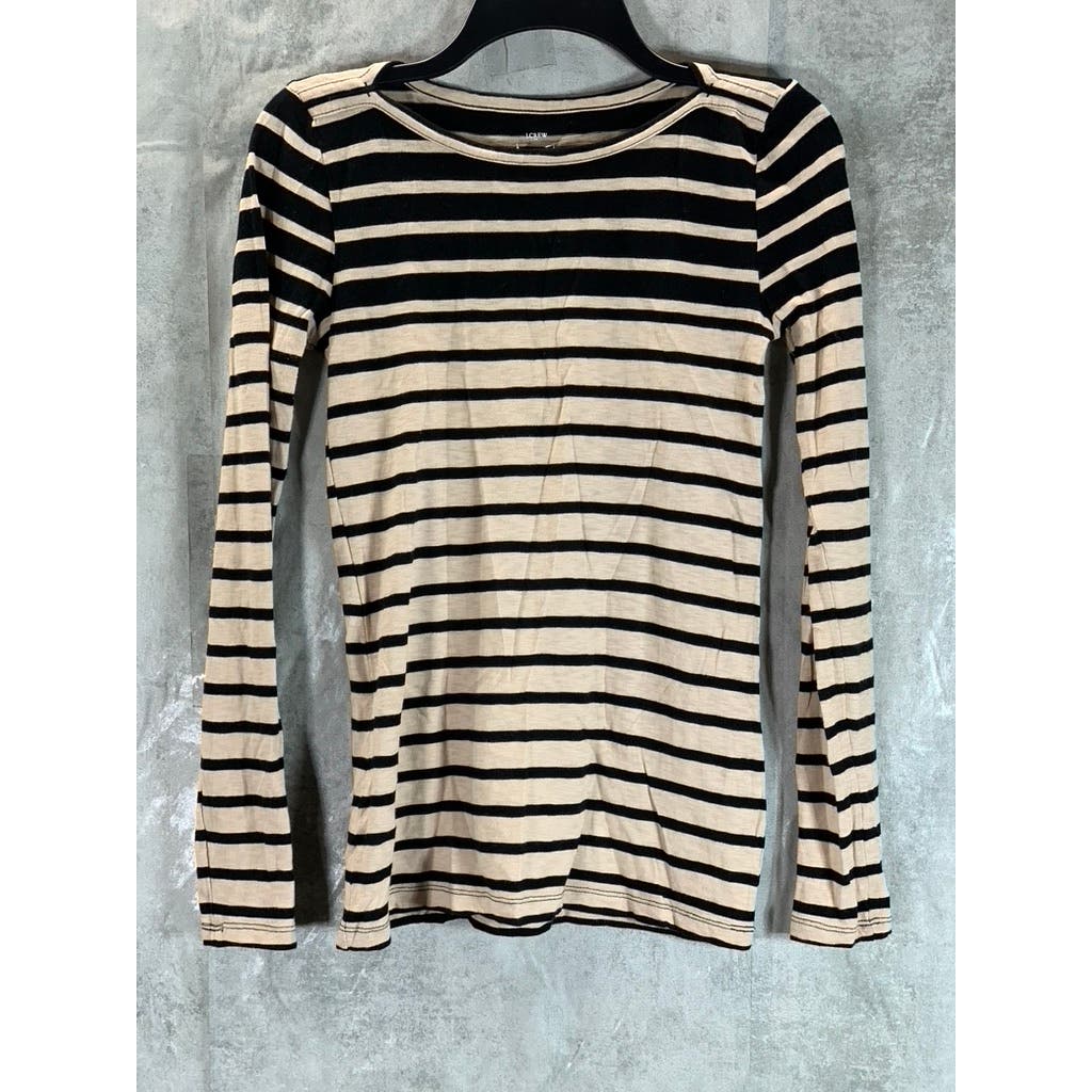 J.CREW Factory Women's Black/Tan Striped Artist Crewneck Long Sleeve Top SZ XS