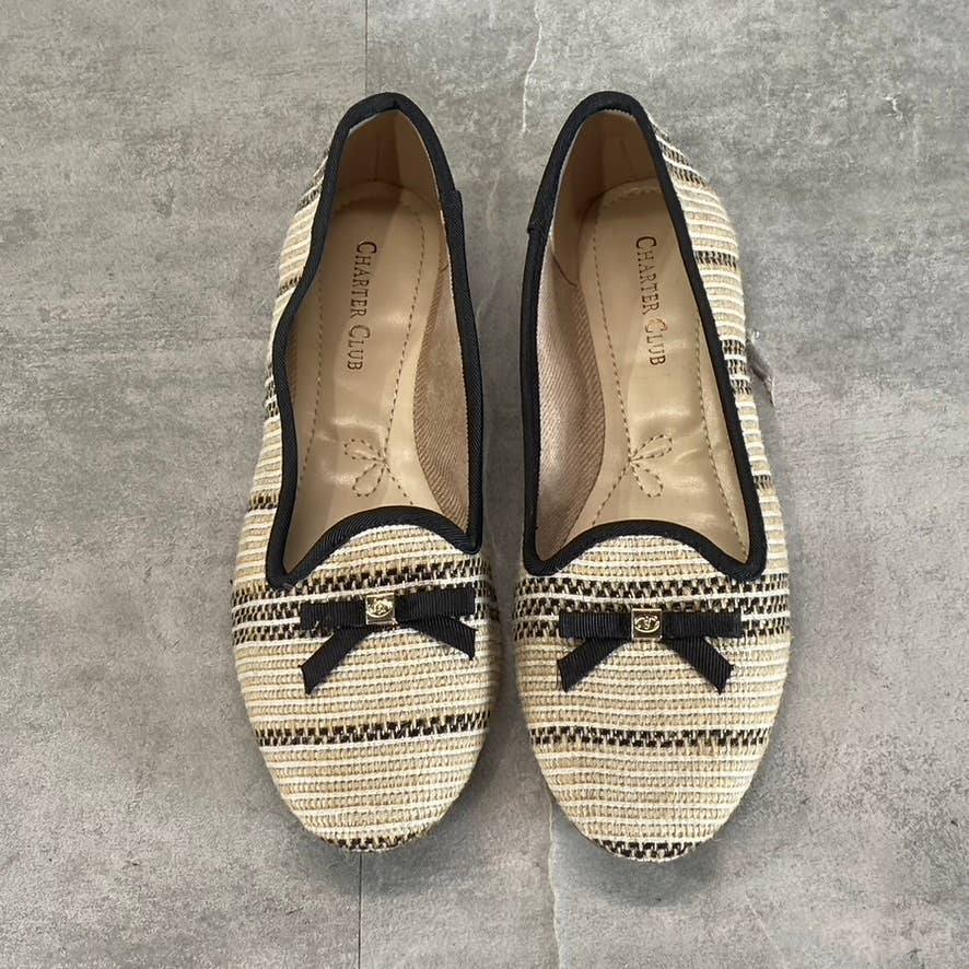 CHARTER CLUB Women's Natural/Black Stripe Kimii Deconstructed Slip-On Flats SZ 6