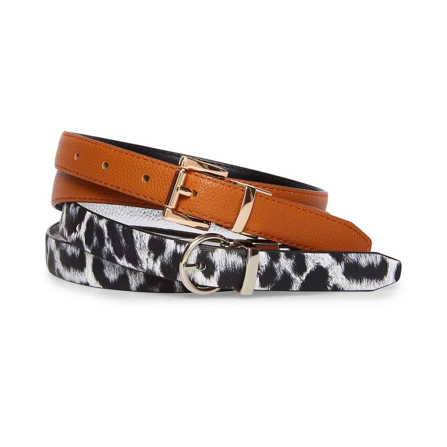 STEVE MADDEN Black/Silver Reversible Animal Print Faux-Leather Single-Prong Belt SZ L