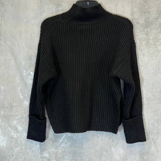 TOPSHOP Women's Solid Black Ribbed Mock Neck Long Sleeve Crop Sweater SZ 0-2(XS)