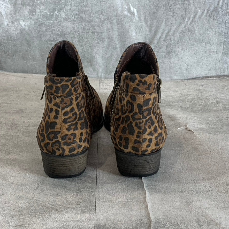 SUN+STONE Women's Brown Leopard Abby Double-Zip Round-Toe Block-Heel Booties SZ6