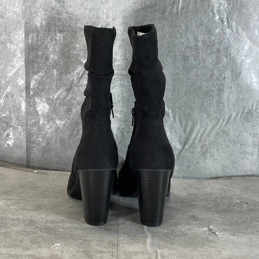 STYLE & CO Women's Black Micro Saraa Round-Toe Block-Heel Mid-Shaft Boots SZ 7