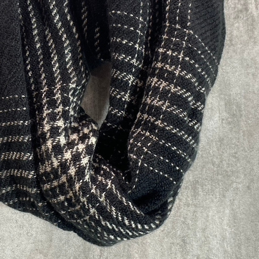 MODENA Women's Black-White Airspun Woven Plaid Infinity Scarf SZ OS