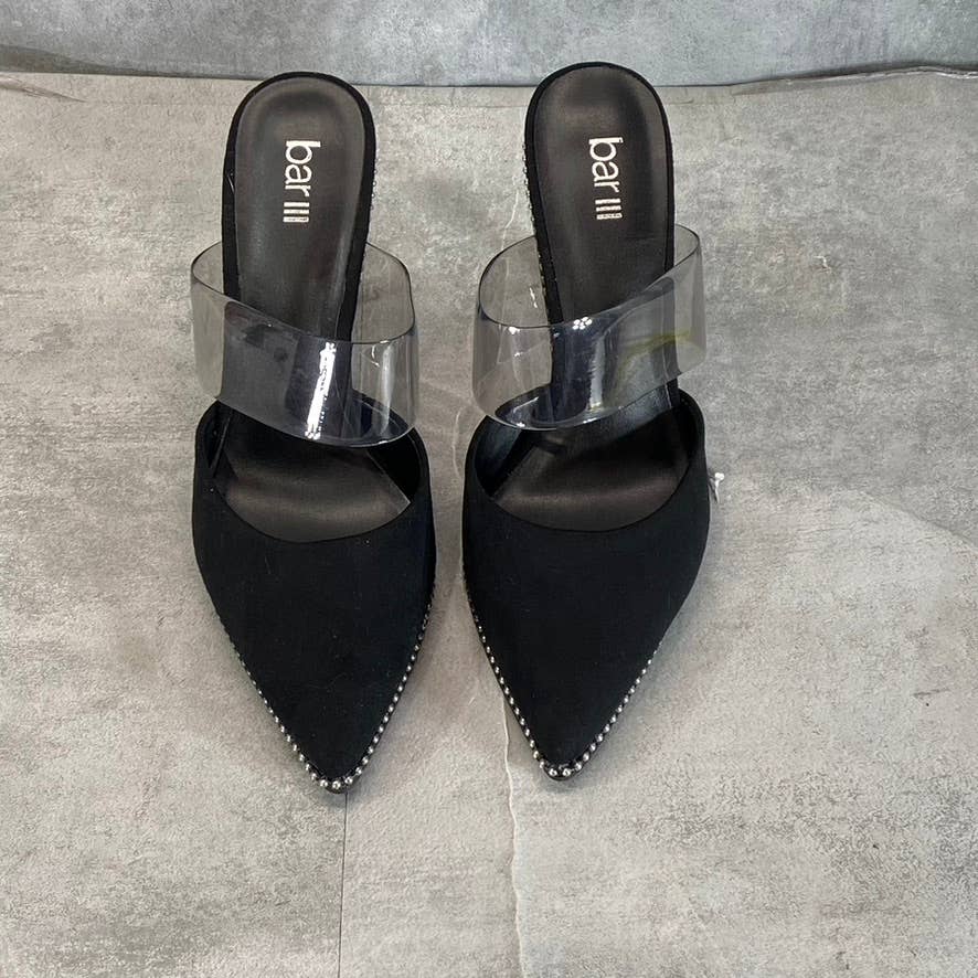 BAR III Women's Black Microsuede Brielle Studded Pointed-Toe Mule Pumps SZ 8.5