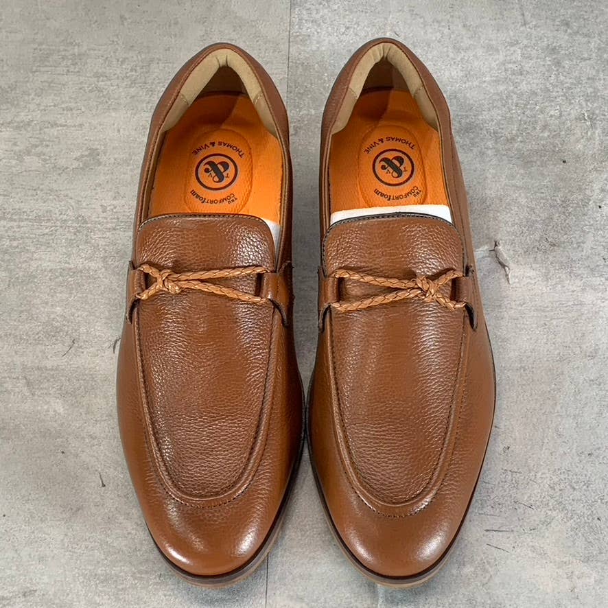 THOMAS & VINE Men's Cognac Leather Finegan Apron Toe Slip-On Loafers SZ 9.5