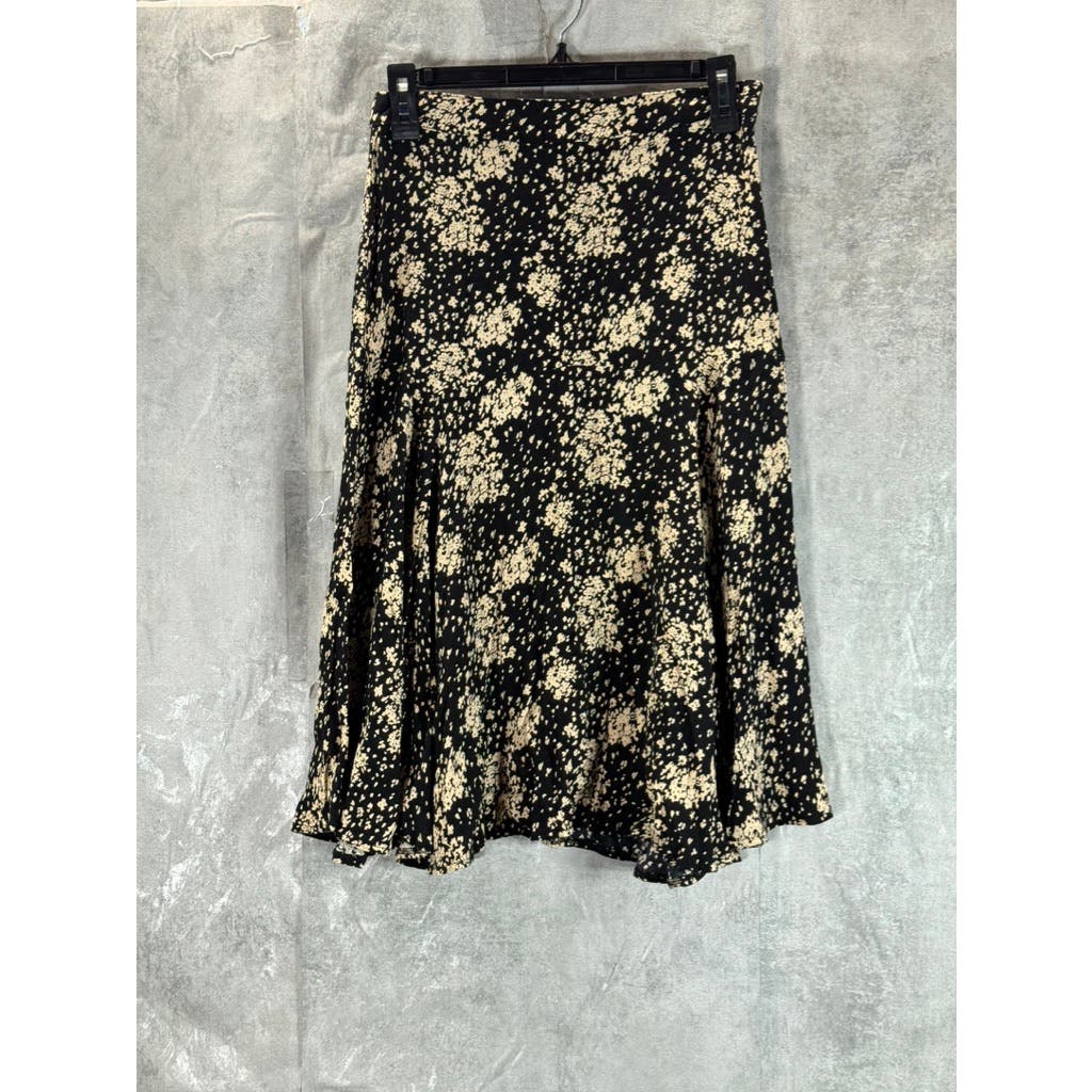 DRESS FORUM Women's Black/Cream Printed A-Line Midi Skirt SZ S