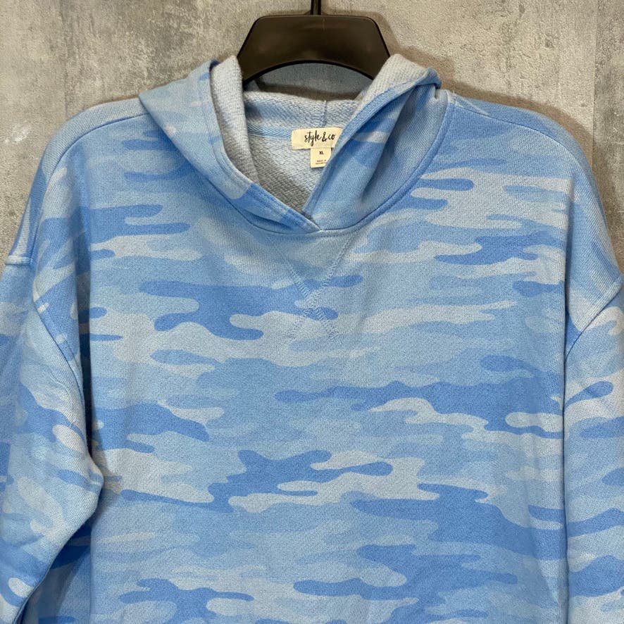 STYLE & CO Women's Blue Camo Pullover Hoodie SZ XL