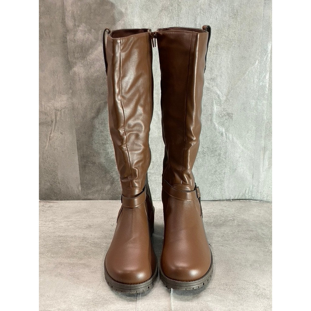 OLIVIA MILLER Women's Dark Brown Faux Leather Kristen Riding Knee-High Boots SZ 10