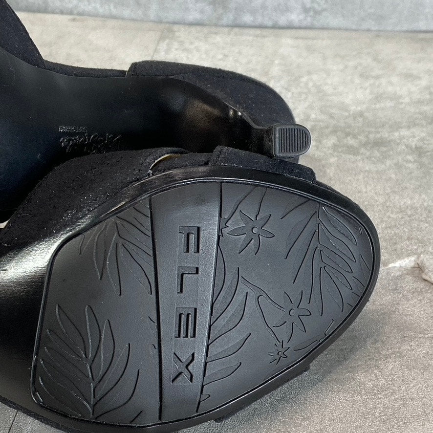 LIFESTRIDE Women's Black Glitter Mykonos Round Open-Toe Slip-On Pumps SZ 5.5