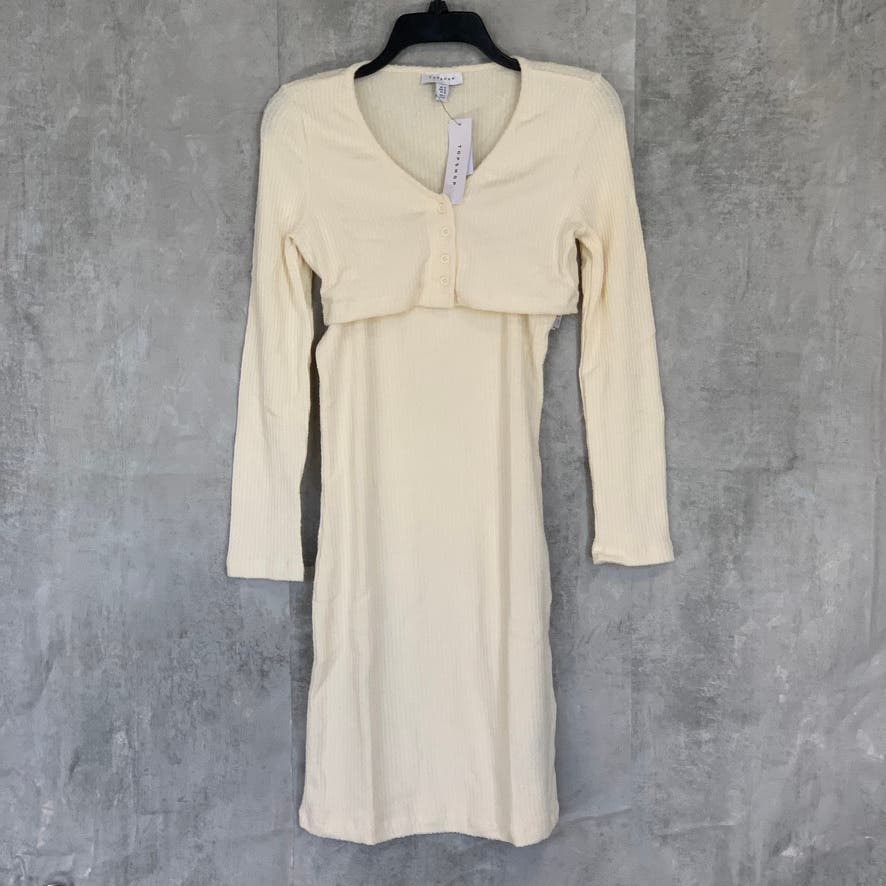TOPSHOP Cream 2-Piece Scoopneck Cardigan Bodycon Mini Dress SZ 10