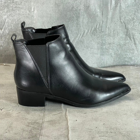 MARC FISHER Women's Black Faux-Leather Mady Pointed-Toe Chelsea Boots SZ 8.5