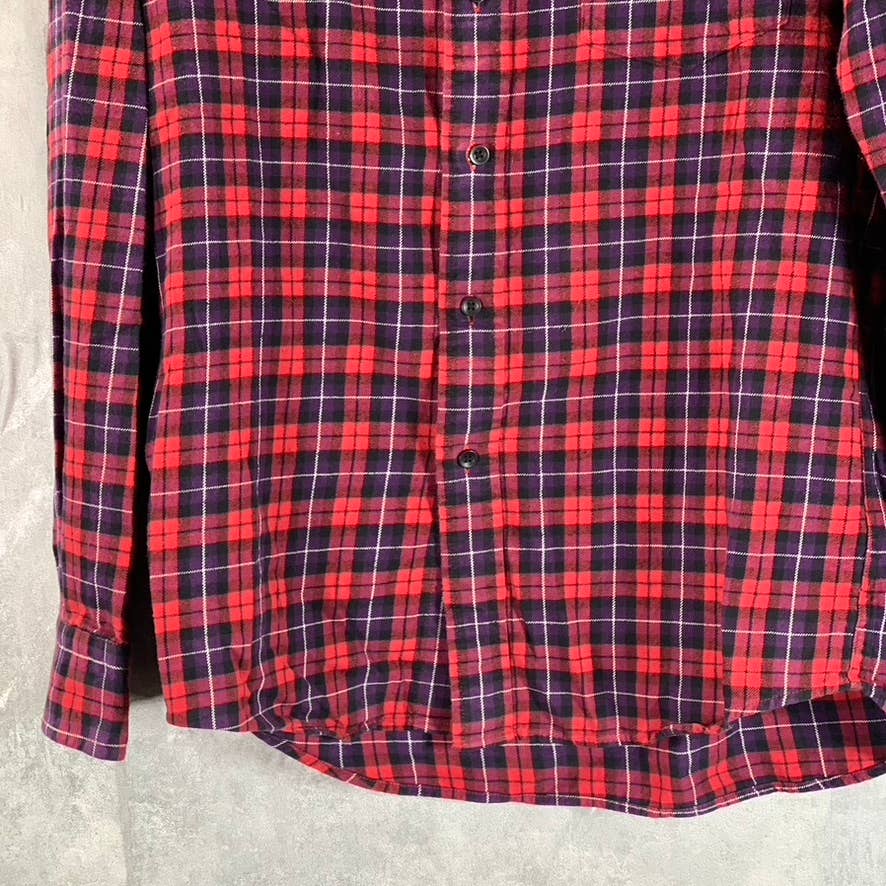 AUTHENTIC SHIRT Men's Red/Navy Flannel Button-Up Long Sleeve Cotton Shirt SZ M