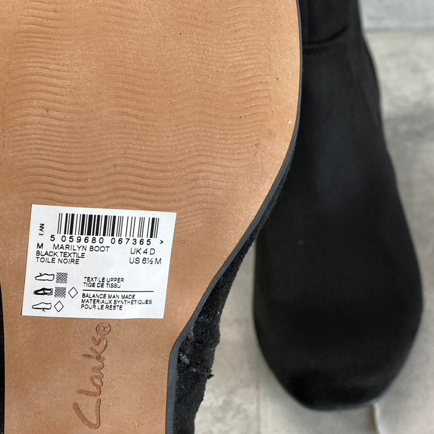 CLARKS COLLECTION Women's Black Suede Marilyn Side-Zip Block-Heel Boots SZ 6.5