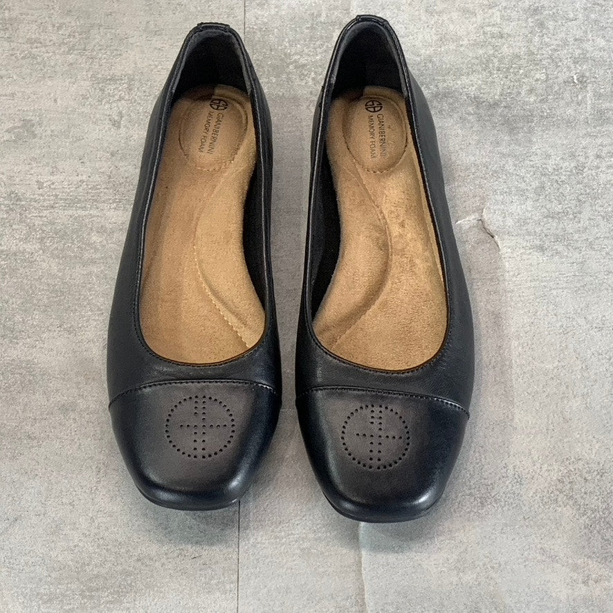 GIANI BERNINI Women's Black Leather Aerinn Square-Toe Slip-On Ballet Flats SZ 7