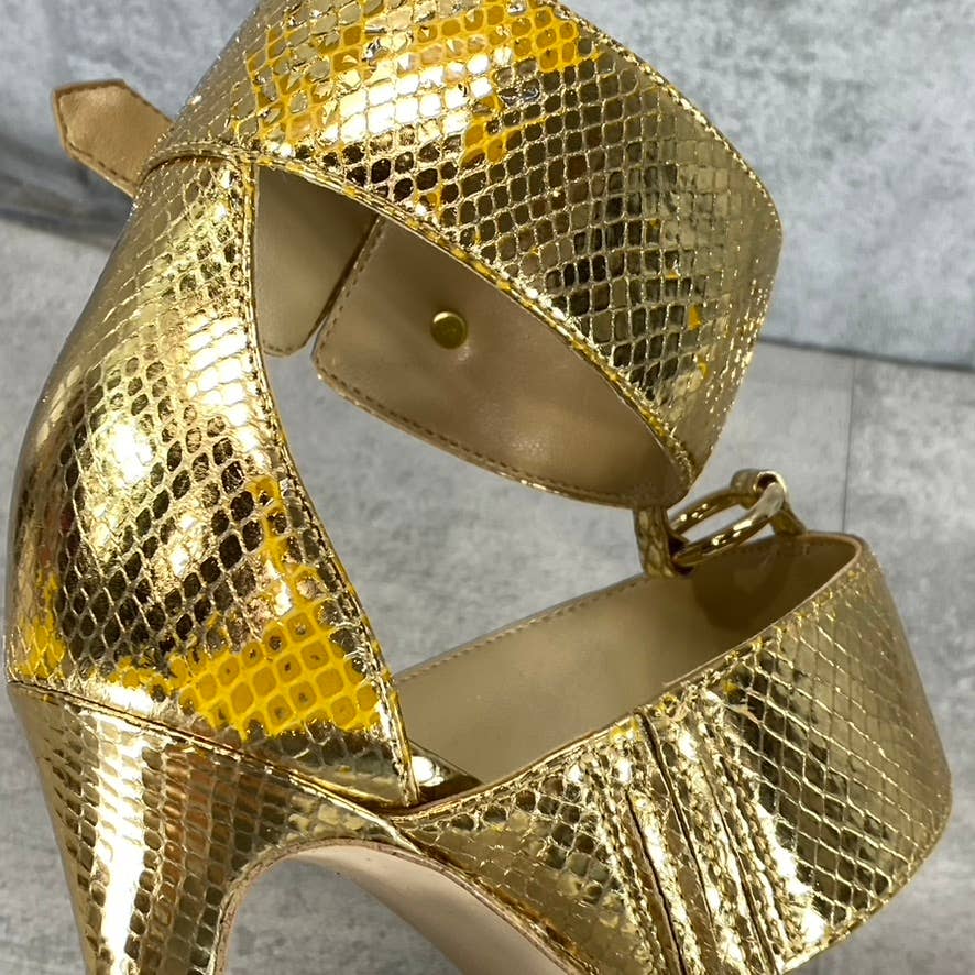 MICHAEL MICHAEL KORS Women's Gold Metallic Amos Ankle Cuff Stiletto Sandals SZ10