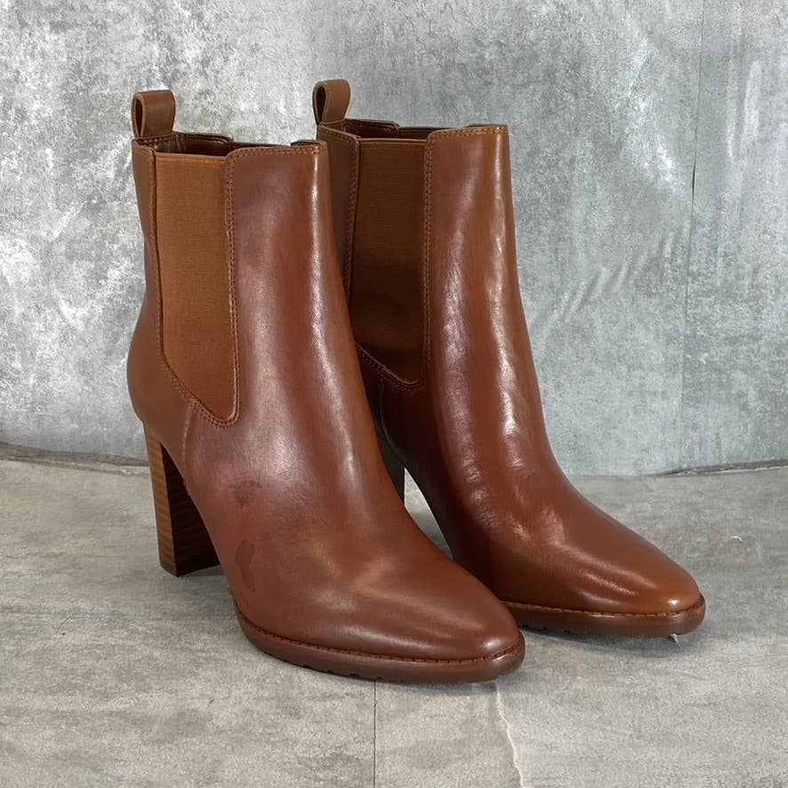 LAUREN RALPH LAUREN Women's Cognac Leather Mylah Almond-Toe Boots SZ 7.5